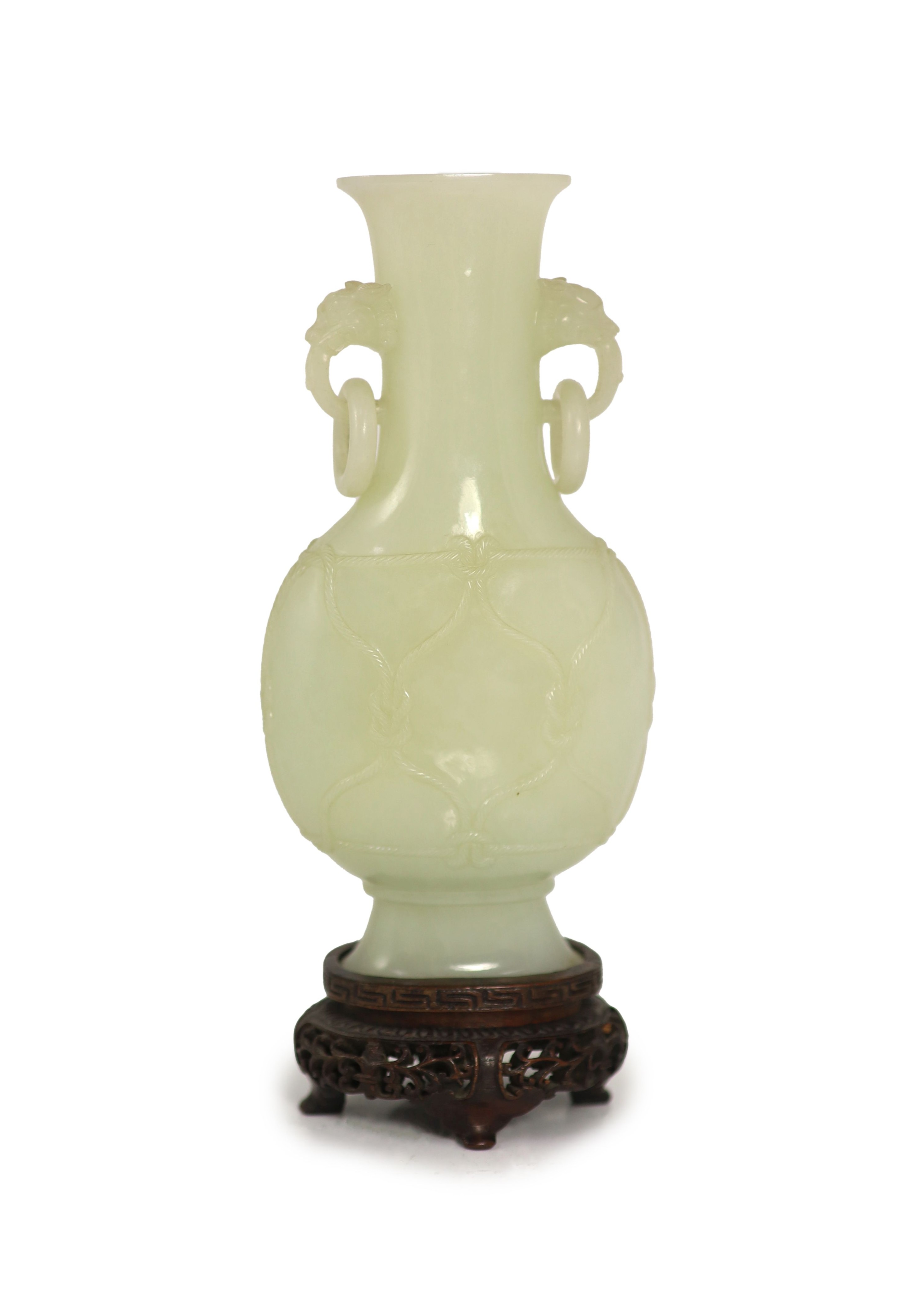 A fine Chinese pale celadon jade ‘rope twist’ vase, Qing dynasty,